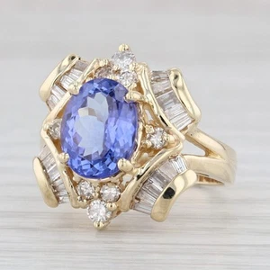 3.11ctw Ovalado Tanzanita Anillo con Diamante 14k Oro Amarillo Talla 5.75 Cóctel - Imagen 1 de 11