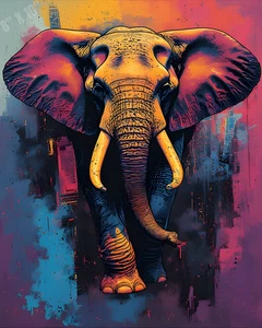 Elephant Silhouette Against Comic Cityscape Pop Art 8X10 Print - Picture 1 of 1