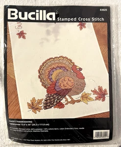 Bucilla Cross Stitch Happy Thanksgiving Tablerunner 83625 1996 Turkey 13.5 x 44" - Picture 1 of 5