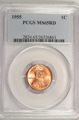 1955-P LINCOLN WHEAT PENNY / BLAZING LUSTER ON BOTH SIDES / PCGS MS65RD CERT - Image 1 of 2
