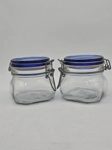 2 Fidenzo Fido Hinge Lid Bail & Wire Canning Jar Blue Lid 1/2L Made in Italy - Picture 1 of 4