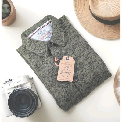 Weatherproof Vintage Shirt Jacket Men's MEDIUM Heavy Knit Fabric Button-Up Green - Image 1 of 4