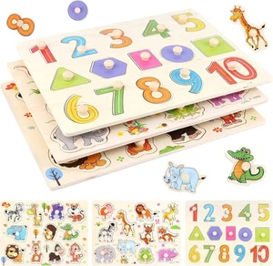 3 Steckpuzzle, Montessori Kinderspielzeug Holzspielzeug, Holzpuzzle Tiere - Bild 1 von 7