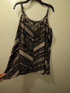 Cabi Monaco Style #3278 Lace Print Tunic Camisole/Mini Dress L Black/Nude Lined - Picture 1 of 7