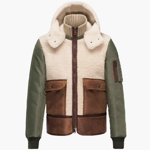 MONCLER DELAGRANGE Shearling Sheepskin Fur Down Bomber Jacket Detach Hood 2-S-M - Picture 1 of 21