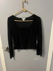 Faded Rose Black Stretch Square Neck Long Sleeve Pullover Crop Top, Junior XL. - Picture 1 of 4