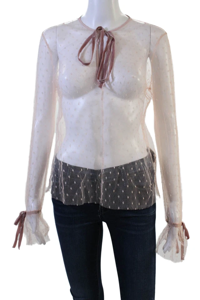 Blusa ROJA Valentino Mujer Rosa Lunares Manga Larga Corbata Cuello Redondo Talla 42 Foto 1 de 4