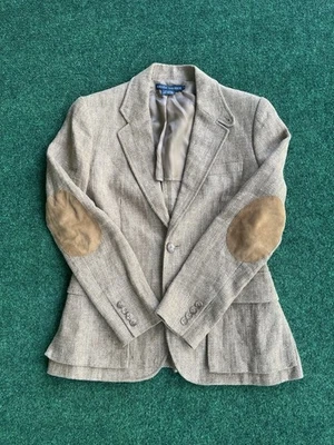 Blazer Ralph Lauren Mujer 12 Tostado Lino Tweed Codo Parche Hecho Japón Beige Foto 1 de 4