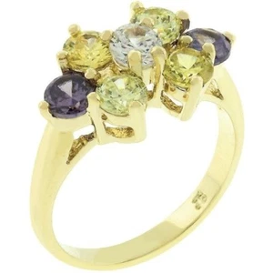 Anillo chapado en oro con circonita cúbica redonda flor multicolor talla 6, 7 - Imagen 1 de 4