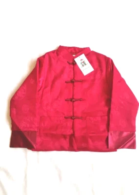 Jaqueta estilo chinês masculina tecido de seda com design de dragão vermelha - Imagem 1 de 2