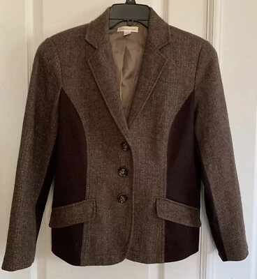Chaqueta Coldwater Creek Talla P8 Espiga Tweed Mezcla Lana 3 Botones Marrón Forrada Foto 1 de 4