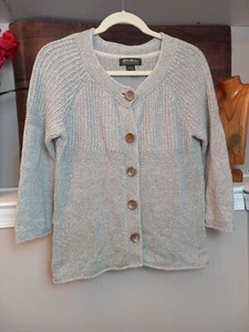 Eddie Bauer Damen Beige Strick Cardigan Leinenmischung Pullover Größe L - Bild 1 von 15