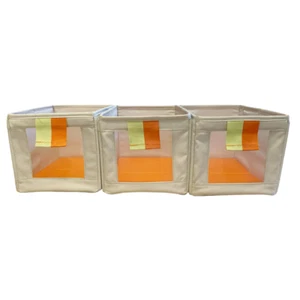 IKEA GRAY AND ORANGE COLLAPSABLE STORAGE BINS 10.5X7X7 SET OF THREE - Picture 1 of 8