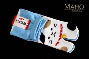 MADE IN JAPAN Kawaii tabi split toe socks NEKO Cat kimono flipflops 22-25cm BLUE - Picture 1 of 8