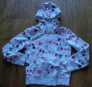 OLD NAVY girl's EUC sz M white LS heart pattern zip up light jacket w/pockets  - Picture 1 of 3