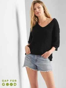 Gap Women's Textured V-neck Sweater, 100% Cotton, Solid, Black, Size L, NWT - Bild 1 von 11