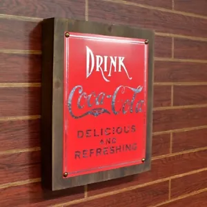 Getränk Coca-Cola Siebdruck Metall & Holz Schild - Cola - lecker & erfrischend - Bild 1 von 7