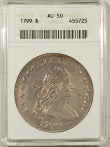 1799 $1 DRAPED BUST DOLLAR - ANACS AU-50, 7X6 STARS, OLD WHITE HOLDER! - Picture 1 of 3