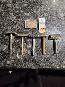 Lot Of 6 Vintage Razors With New Blades, 2 Are Gem Micromatic, 1 Is A Ever Ready