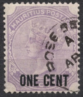 Mi:#78 Sg123 1893 1 cent MAURITIUS  Queen Victoria issues 1891-94  , used Foto 1 de 2