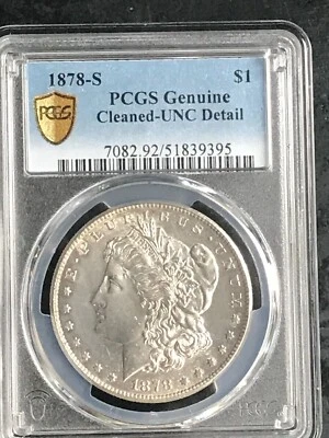 1878 7TF Rev of 78 Morgan Silver Dollar $1, PCGS Genuine -UNC Detail -Cleaned - Image 1 of 4