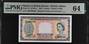 One Dollar 1953 Malaya and British Borneo P 1a Pick 1a PMG 64 - Picture 1 of 3