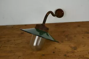 AnNo9 ANTIKE EMAILLE SCHIRM HOF LAMPE/ GARAGEN LAMPE/ - Bild 1 von 9