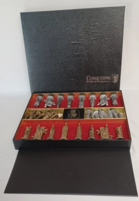 Juego de ajedrez esculpido vintage Conqueror 1962 de Ganine completo color dorado plata Foto 1 de 4