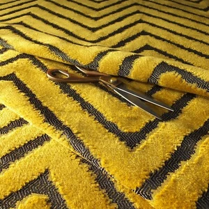 New Golden Yellow Colour Chevron Pattern Furnishing Velvet Upholstery Fabric - Picture 1 of 5