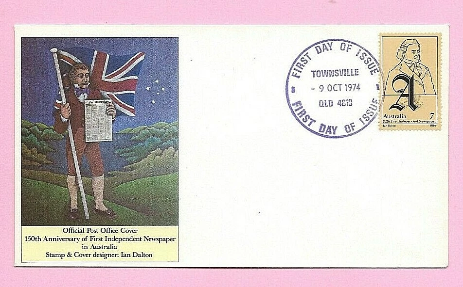 AUSTRALIA 1974 FDC - 150th Anniv. INDEPENDENT NEWSPAPER (#1) Fdi TOWNSVILLE, QLD - Image 1 of 1
