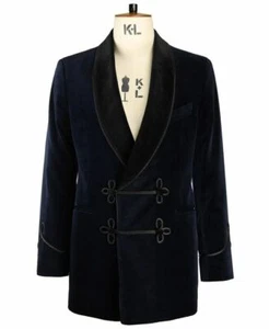 Smoking Jacket Men's Blue Velvet Stylish Party Wear Evening Dinner Blazer Coats - Picture 1 of 3