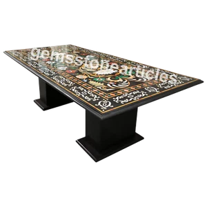 6'x3' Marble Black Conference Dining Table Top Pietra Dura Inlay Marquetry Art - Picture 1 of 12