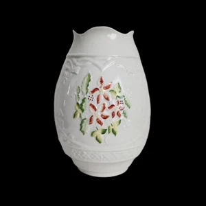 Belleek Ceramic Hurricane Candle Cover Embossed Winter Poinsettia 2005 Ireland - Picture 1 of 18