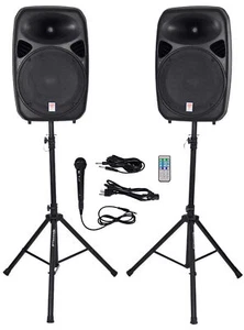 Rockville RPG152K Dual 15" Powered Speakers/Bluetooth+Mic+Speaker Stands+Cables - Picture 1 of 11