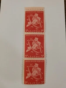 1948 US Scott #C38 stamp 5 cent air mail Mint Never Hinged block of 3 - Picture 1 of 7