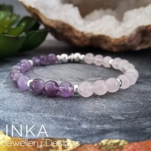 Inka Sterling Silver Anxiety Bead Bracelet with Amethyst and Rose Quartz Beads - Picture 1 of 6