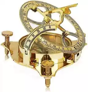 Marine Handarbeit Messing Sonnenuhr Kompass 4 Zoll Maritim Maritim Vintage Golden - Bild 1 von 10
