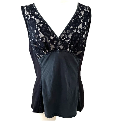 VTG Y2k Fiona Woof Babydoll Lace Top Women's Large Black Lace Silk Whimsigoth - Image 1 of 4