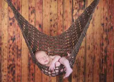 Handmade Crochet Newborn Baby Hammock Photo Prop White Green Brown Grey - Image 1 of 4