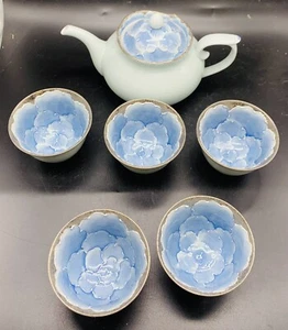 Teekanne & Tassen Set Sencha Yunomi Arita Porzellan Ware Japanisch Platin Pfingstrose - Bild 1 von 6