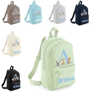 Personalised Boys Toddler Backpack Bag Mini School Nursery Safari Animal Initial - Picture 1 of 15