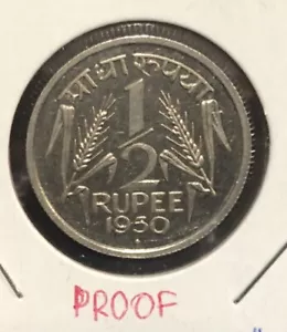 1950(B) India Republic 1/2 Rupee PROOF Nickel Coin-“Scarce”-KM#6.1 - Picture 1 of 4