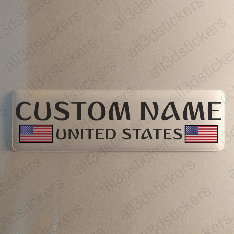 USA Sticker Custom Name 4.70x1.18" Domed Resin 3D Stickers Flag United States - Image 1 of 1