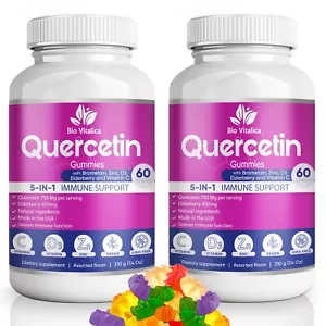 (2 Packs) Quercetin Gummies 750mg with Bromelain Vitamin C D3 Zinc & Elderberry - Picture 1 of 8