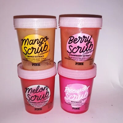 Set of 4 Victoria Secret PINK Body Scrub Watermelon Rosewater Mango Strawberry - Image 1 of 4