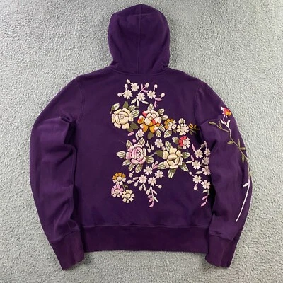 Vintage Y2K Lucky Brand Hoodie Womens XL Embroidered Floral Full Zip Asian - Image 1 of 4