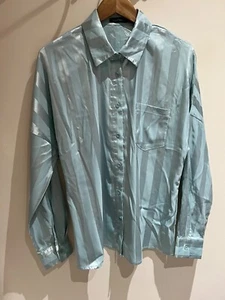 Boohoo Top Size 10 Satin Striped Long Sleeve Shirt Party - Picture 1 of 9