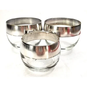 (3) Dorothy Thorpe MCM 3/4" Silver Band Glass Roly Poly Tumblers 2-8 oz & 1- 5oz - Picture 1 of 8