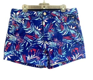 Pantalones Cortos Para Mujer Caribbean Joe Azul Rojo Hoja Tropical Algodón 4" Entrepierna Talla 14 - Imagen 1 de 6