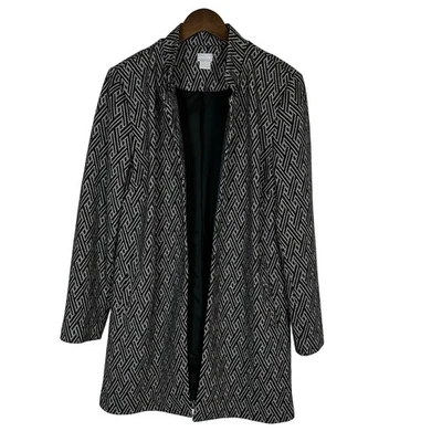 Chaqueta Blazer Chico's Negra Blanca Frente Abierto Elastizada Longline Talla 2 (L) Oficina Foto 1 de 4